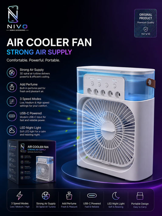 Portable Air Cooler Fan – 3 Speed USB-C Rechargeable