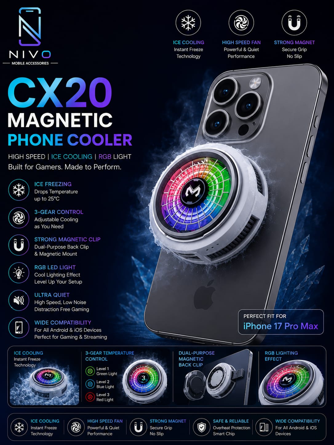 Mimo CX20 Magnetic Phone Cooler – Mobile Gaming Cooling Fan